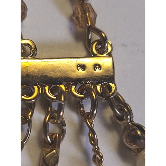 Stunning Vintage Nancy and Rise 12 strand Champagne & Gold Tone Necklace 26" - Picture 5 of 6